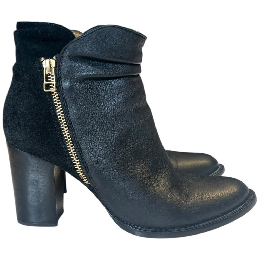 Lucchese Britta Bootie Black Leather Suede Ankle Boots Block Heel Women’s 9B - Picture 2 of 9